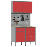Work Cabinet with Drawer 5 pcs Red Engineered wood and steel - Side View