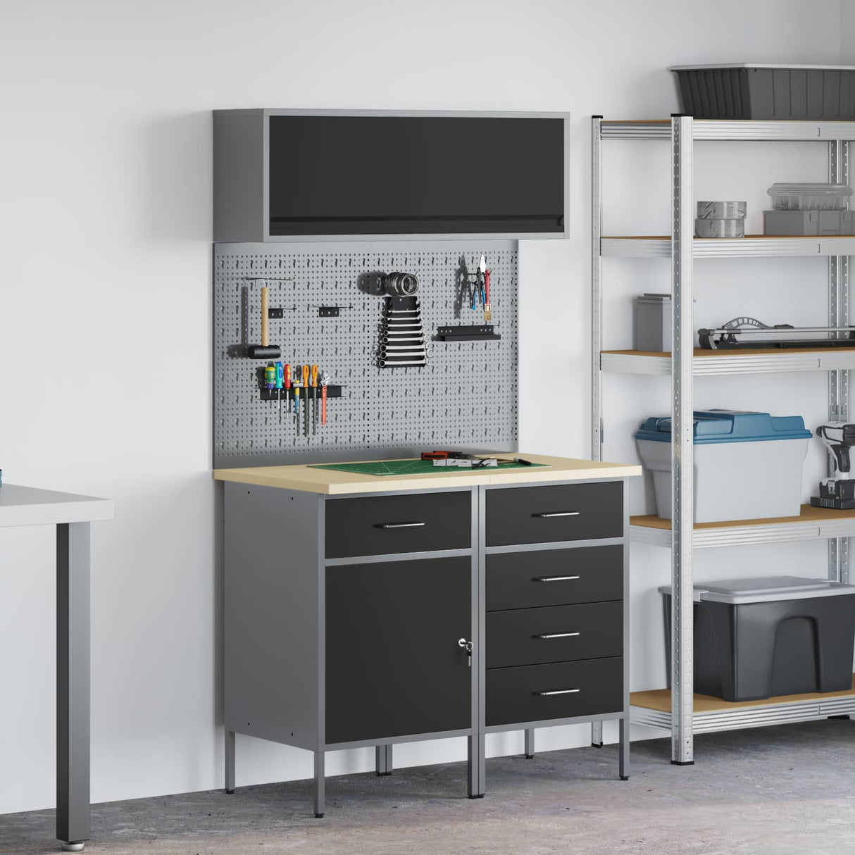 Work Cabinet Set with Drawer with Shelf Manual 5 pcs Black