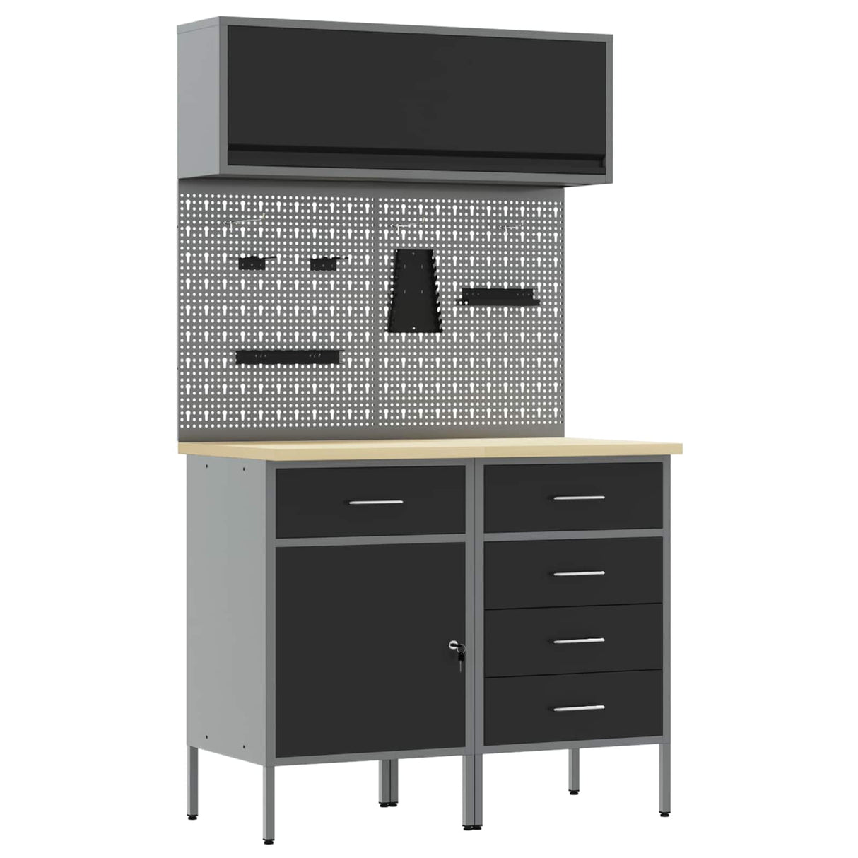 Work Cabinet Set with Drawer with Shelf Manual 5 pcs Black