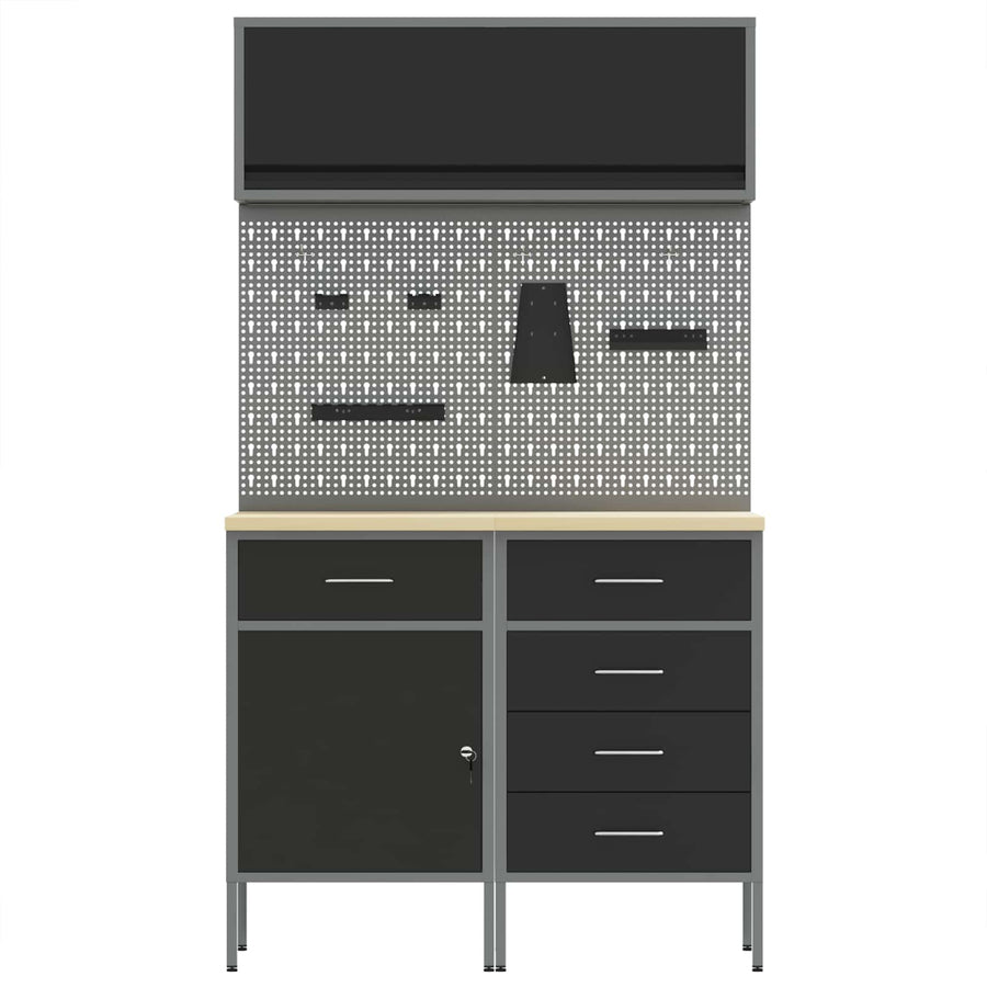 Work Cabinet Set with Drawer with Shelf Manual 5 pcs Black