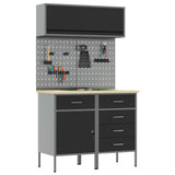 Work Cabinet Set with Drawer with Shelf Manual 5 pcs Black - Side View