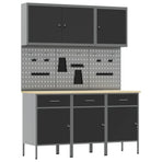 Work Cabinet with Drawer 8 pcs Black Engineered wood and steel