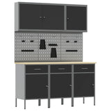 Work Cabinet with Drawer 8 pcs Black Engineered wood and steel - Front View