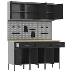 Work Cabinet with Drawer 8 pcs Black Engineered wood and steel
