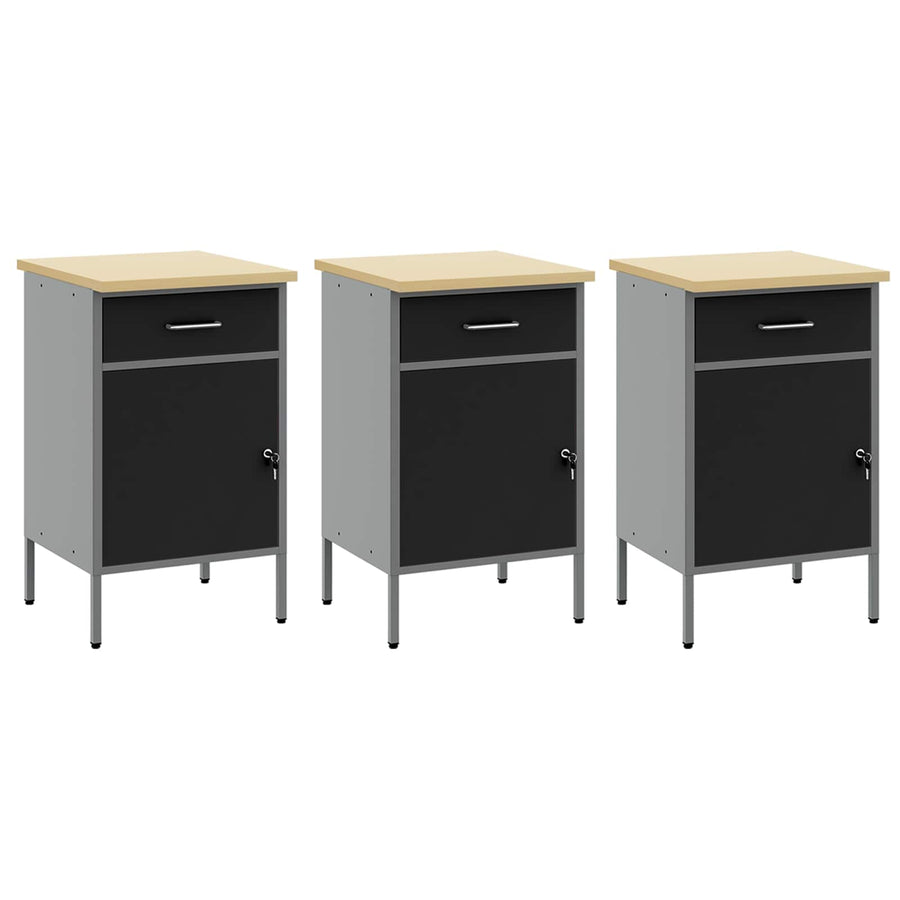 Work Cabinet with Drawer 8 pcs Black Engineered wood and steel