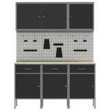 Work Cabinet with Drawer 8 pcs Black Engineered wood and steel