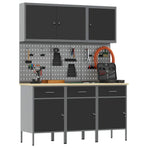 Work Cabinet with Drawer 8 pcs Black Engineered wood and steel
