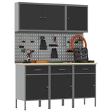Work Cabinet with Drawer 8 pcs Black Engineered wood and steel - Side View