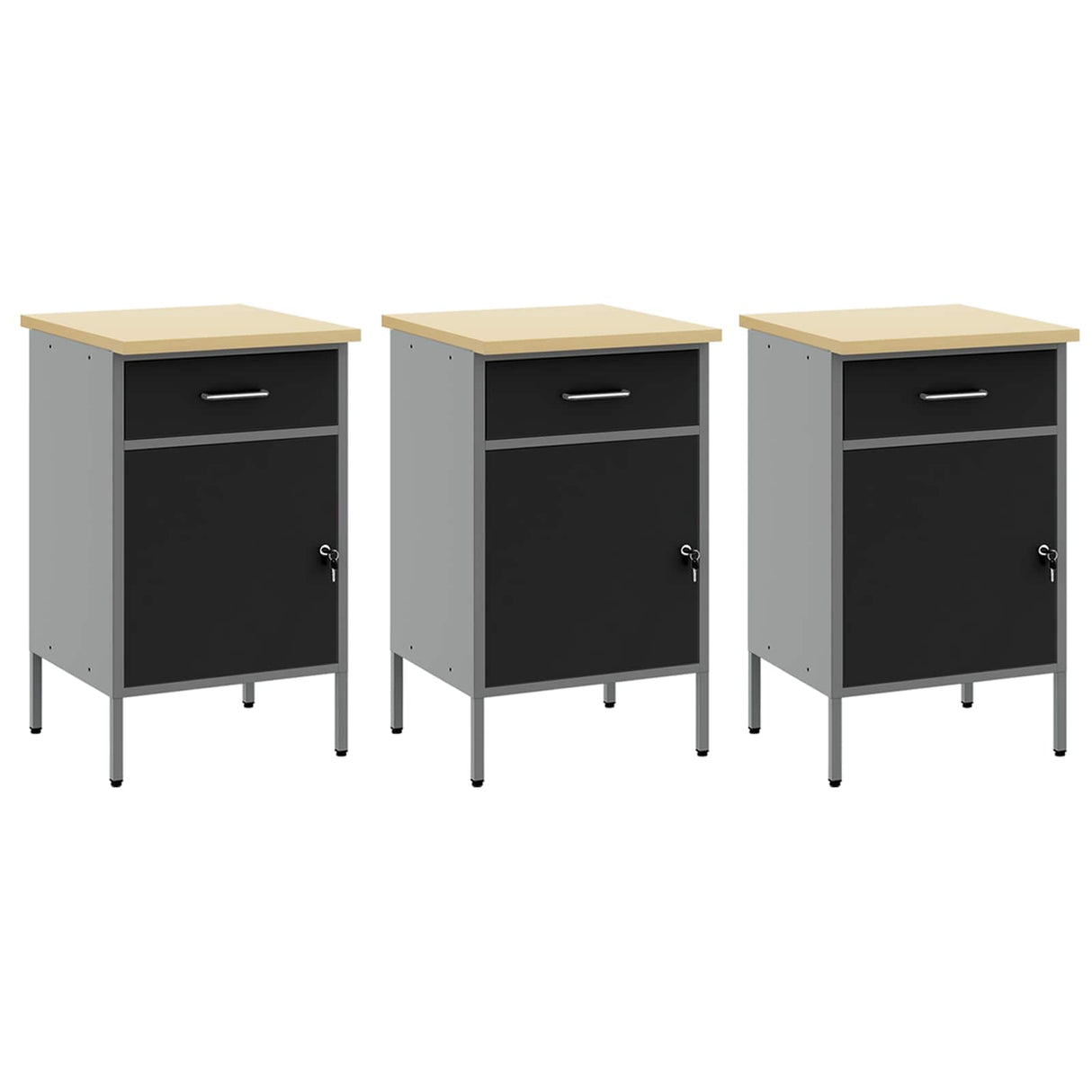 Work Cabinet with Drawer 7 pcs Black Engineered wood and steel