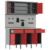 Work Cabinet with Drawer 7 pcs Red Engineered wood and steel - 45-Degree Angle
