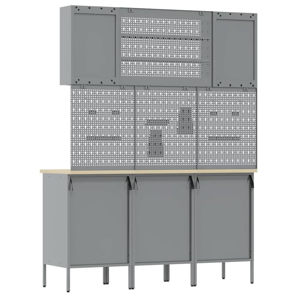 Work Cabinet with Drawer 7 pcs Red Engineered wood and steel