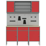 Work Cabinet with Drawer 7 pcs Red Engineered wood and steel