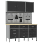 Work Cabinet with Drawer 8 pcs Black Engineered wood and steel