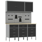 Work Cabinet with Drawer 8 pcs Black Engineered wood and steel - Front View