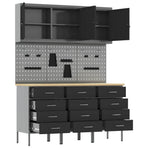 Work Cabinet with Drawer 8 pcs Black Engineered wood and steel