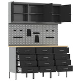 Work Cabinet with Drawer 8 pcs Black Engineered wood and steel - 45-Degree Angle