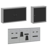 Work Cabinet with Drawer 8 pcs Black Engineered wood and steel