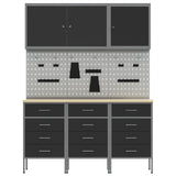 Work Cabinet with Drawer 8 pcs Black Engineered wood and steel - Low Angle