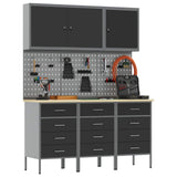 Work Cabinet with Drawer 8 pcs Black Engineered wood and steel