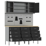 Work Cabinet with Drawer 7 pcs Black Engineered wood and steel - 45-Degree Angle
