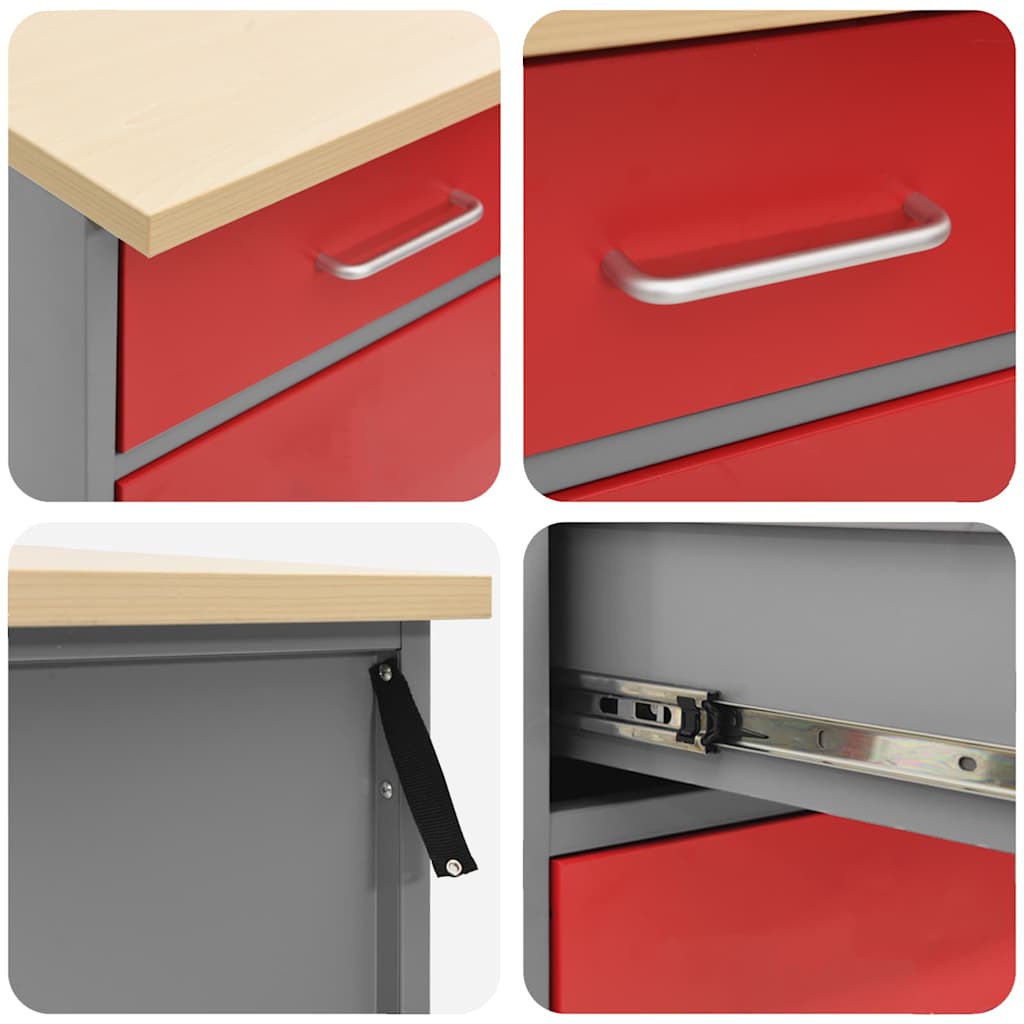 Work Cabinet with Drawer 7 pcs Red Engineered wood and steel