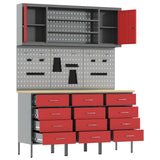 Work Cabinet with Drawer 7 pcs Red Engineered wood and steel - 45-Degree Angle