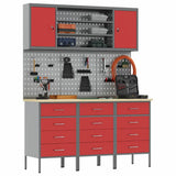 Work Cabinet with Drawer 7 pcs Red Engineered wood and steel - Side View