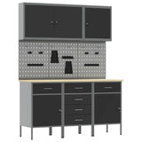 Work Cabinet 8 pcs Black and Grey Engineered wood and steel - Front View