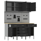 Work Cabinet 8 pcs Black and Grey Engineered wood and steel