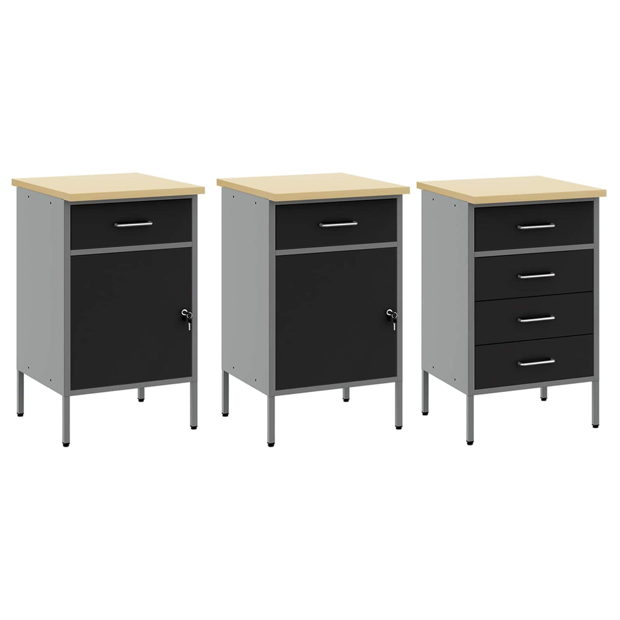 Work Cabinet 8 pcs Black and Grey Engineered wood and steel
