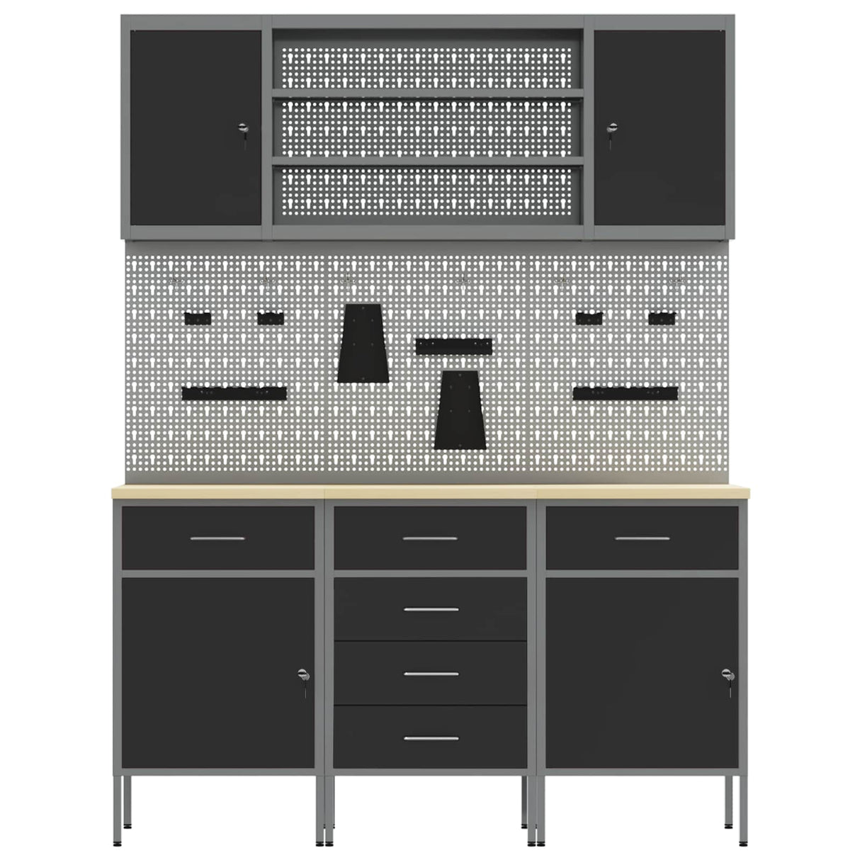 Work Cabinet with Drawer 7 pcs Black Engineered wood and steel