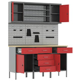 Work Cabinet 7 pcs Red and Grey Engineered wood and steel - 45-Degree Angle