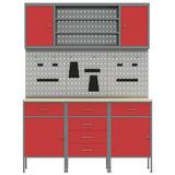 Work Cabinet 7 pcs Red and Grey Engineered wood and steel