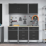 Work Cabinet 8 pcs Black and Grey Engineered wood and steel - Top-Down View