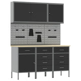 Work Cabinet 8 pcs Black and Grey Engineered wood and steel - Front View