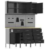 Work Cabinet 8 pcs Black and Grey Engineered wood and steel - 45-Degree Angle