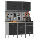 Work Cabinet 8 pcs Black and Grey Engineered wood and steel