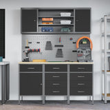 Work Cabinet 7 pcs Black and Grey Engineered wood and steel - Top-Down View