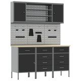 Work Cabinet 7 pcs Black and Grey Engineered wood and steel - Front View