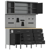 Work Cabinet 7 pcs Black and Grey Engineered wood and steel - 45-Degree Angle