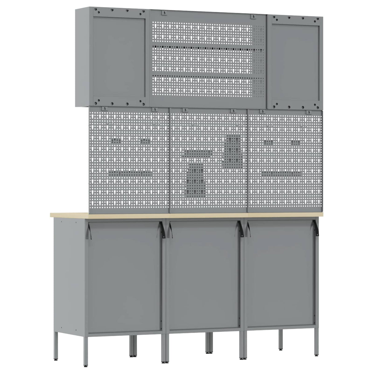 Work Cabinet 7 pcs Black and Grey Engineered wood and steel