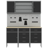 Work Cabinet 7 pcs Black and Grey Engineered wood and steel