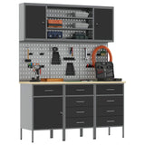 Work Cabinet 7 pcs Black and Grey Engineered wood and steel - Side View