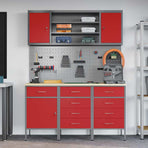Work Cabinet 7 pcs Red and Grey Engineered wood and steel