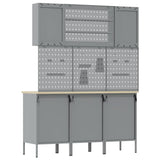 Work Cabinet 7 pcs Red and Grey Engineered wood and steel - Low Angle