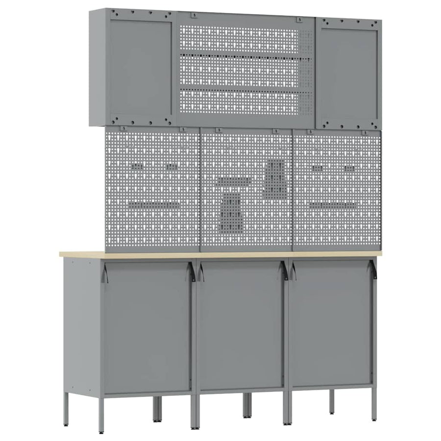 Work Cabinet 7 pcs Red and Grey Engineered wood and steel