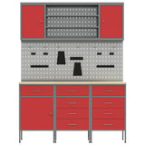 Work Cabinet 7 pcs Red and Grey Engineered wood and steel
