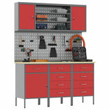 Work Cabinet 7 pcs Red and Grey Engineered wood and steel - Side View