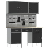 Work Cabinet with Drawer 8 pcs Black Engineered wood and steel - Front View