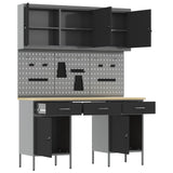Work Cabinet with Drawer 8 pcs Black Engineered wood and steel